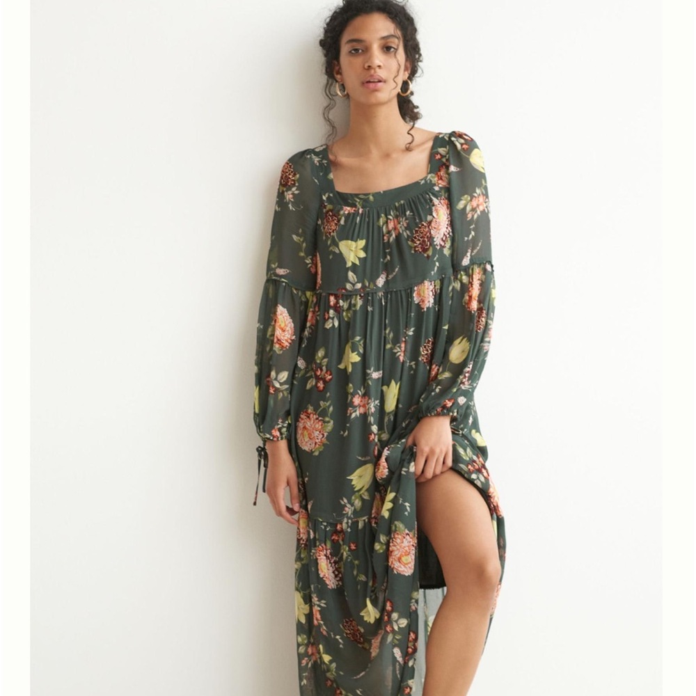Anthropologie Floral Maxi Dress - Green and Pink